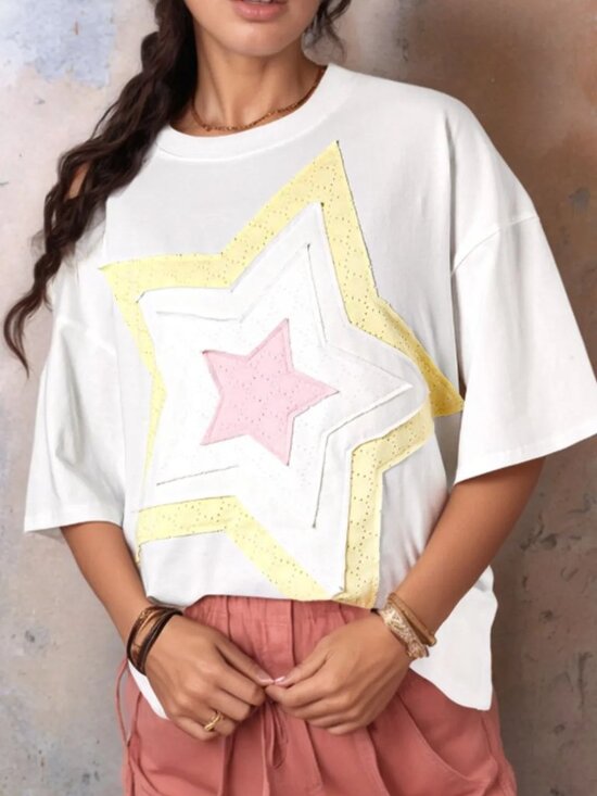 Boutique Brand Tops - Star Patched Graphic Tee